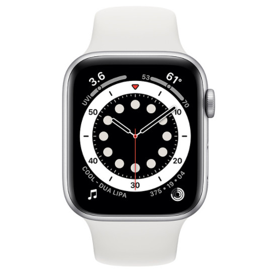 Carcasă din aluminiu argintiu GPS Apple Watch 6 de 44 mm cu. Bandă sport albă (M00D3) folosită